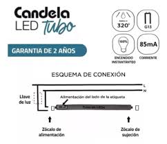 TUBO LED 18 W T8 VIDRIO  CANDELA (B25)