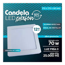 Led Plafón Cuadrado Base 12 W Fría Blanco (B20)
