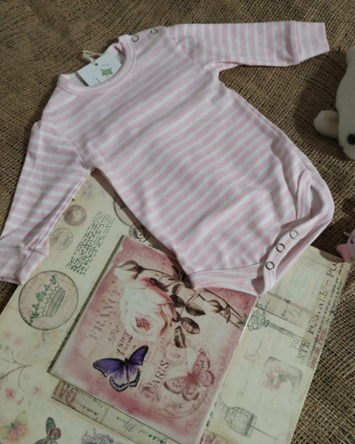 Body Beba Manga Larga Rayado Rosa | Algodón Peinado