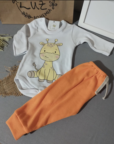Set Body Mangas Cortas + Pantaloncito | Jirafita| Algodón & Wafle