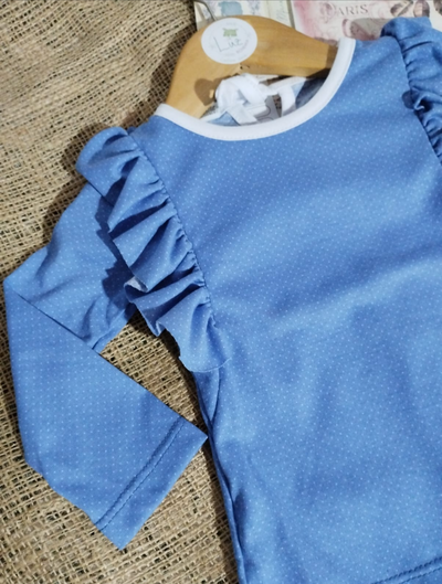 Remera Bobito Beba con Volados | Azulino | Algodón Peinado