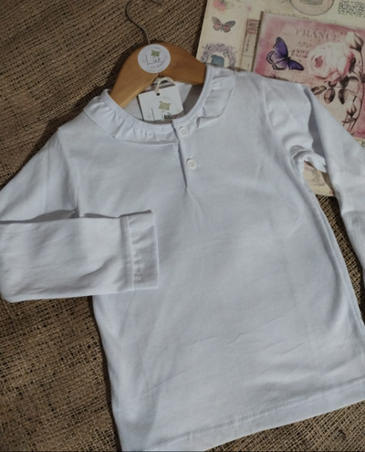 Remera Manga Larga Beba | Volados & Botones | Algodón Peinado Premium