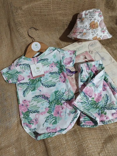 Conjunto Bebé Baby Flamencos | Body + Short | Algodón Peinado