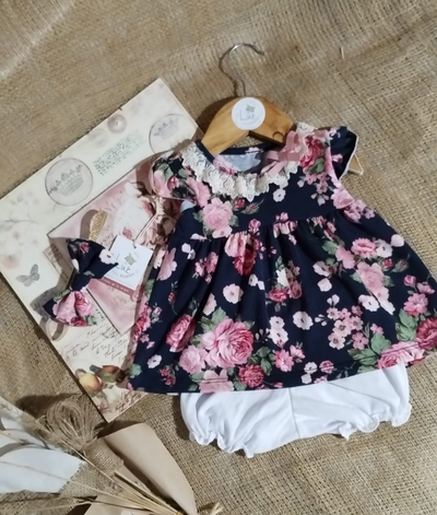 Vestido de Beba + Bombachudo + Vincha | Estampa Vintage Floral | Algodón&nbsp;