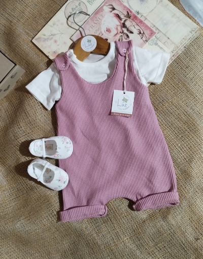 Conjunto Jardinero Corto + Body | Incanto | Wafle y Algodón 100%