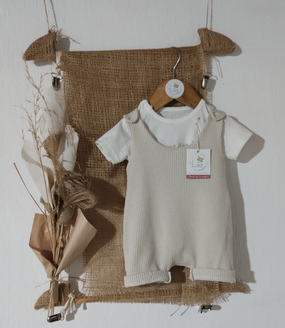 Conjunto Jardinero Corto + Body |  Incanto | Wafle y Algodón 100%