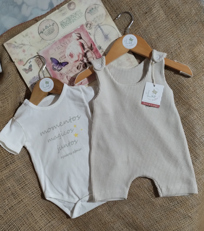 Conjunto Jardinero Corto + Body |  Incanto | Wafle y Algodón 100%