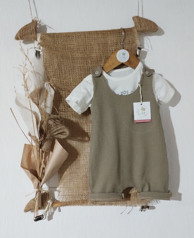 Conjunto Jardinero Corto + Body |  Incanto | Wafle y Algodón 100%