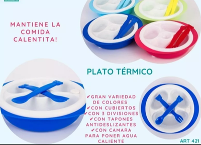 Plato Térmico para Bebé | Tapón + Cuchara y Tenedor | Libre de BPA