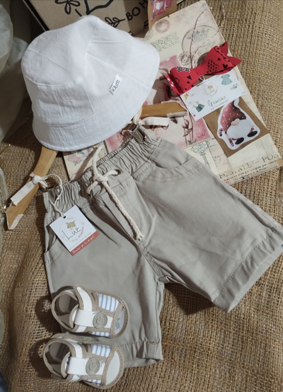 Bermuda Corta de Gabardina para Bebé | Con Cordón | Color Nude