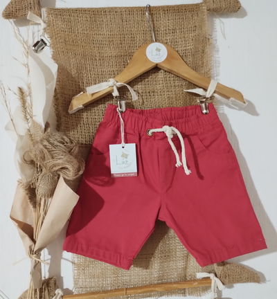 Bermuda Corta de Gabardina para Bebé | Con Cordón | Color Rojo Carmesí