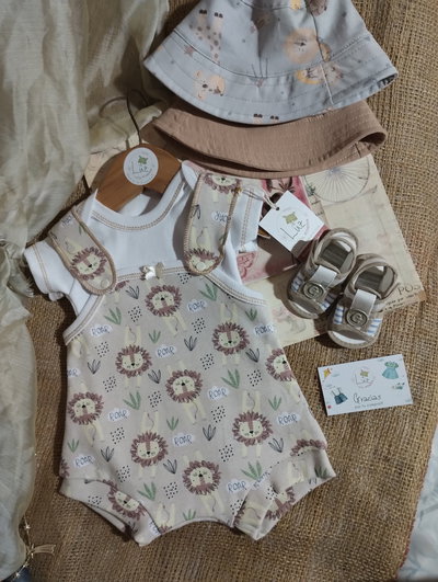 Conjunto Jardinero Corto + Body | Sussurro | Algodón 100%