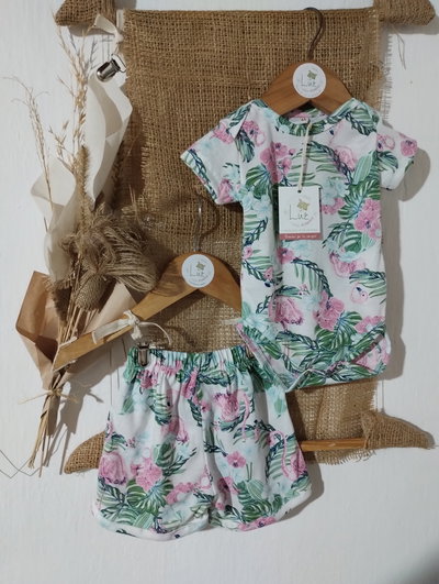 Set Body Mangas cortas&nbsp; + Short&nbsp; | Flamencos | Algodón Peinado