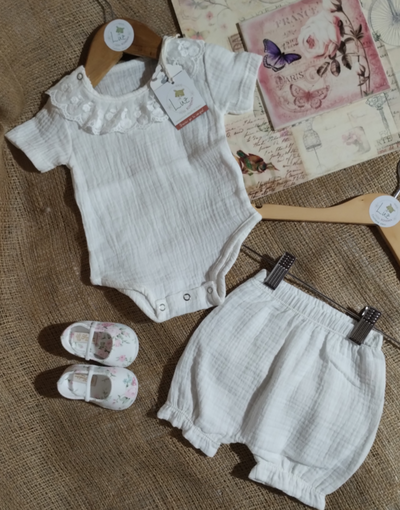 Set Body Puntilla Mangas Cortas&nbsp; + Short | Annie | Lino Drapeado