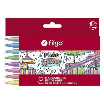 Marcador Filgo pinto escolar glitter Pastel x8