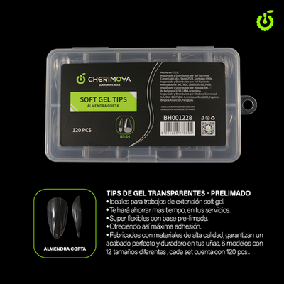 Tips soft gel, almendra corto, Cherimoya 120 unidades.