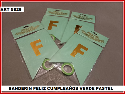 ART 5826 BANDERIN FELIZ CUMPLEAÑOS VERDE PASTEL