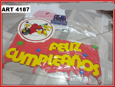 ART 4187 CARTEL FELIZ CUMPLEAÑOS GOMA EVA ANGRY BIRD