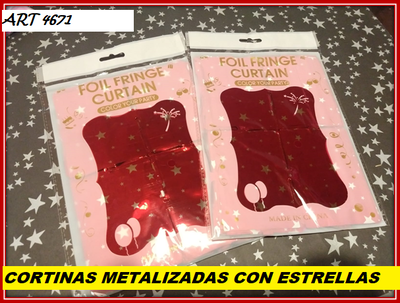 ART 4671 CORTINA METALIZADA CUADRADITOS CON ESTRELLAS ROJA