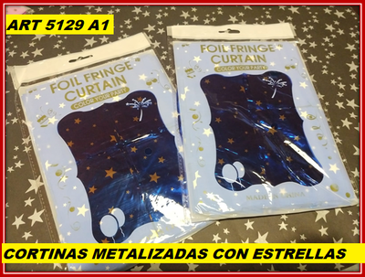 ART 5129 CORTINA METALIZADA CUADRADITOS CON ESTRELLAS AZUL