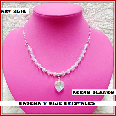ART 2618 CADENA CRISTAL CORAZON CRISTAL ACERO BLANCO