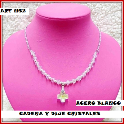 ART 1152 CADENA CRISTALES CRUZ CRISTAL ACERO BLANCO