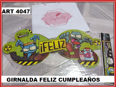 ART 4047 CARTEL FELIZ CUMPLEAÑOS ZOMBIE