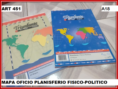 ART 451 MAPA OFICIO PLANISFERIO FISICO POLITICO X1
