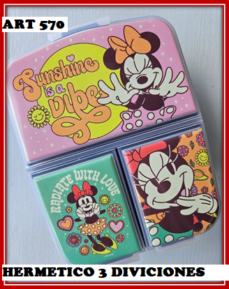 ART 570 LONCHERA/TAPERS CON 3 DIVICIONES MINNIE