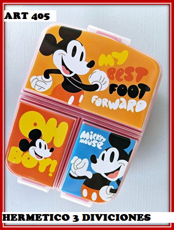 ART 405 LONCHERA/TAPERS CON 3 DIVICIONES MICKEY