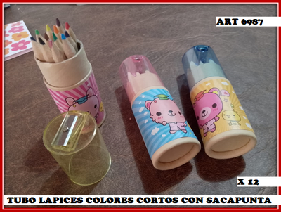 ART 6987 TUBO COLORES CORTOS X12 CON SACAPUNTA 
