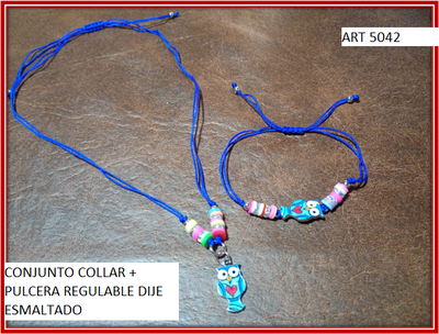 ART 5042 CONJUNTO COLLAR + PULCERA REGULABLE DIJE ESMALTADO