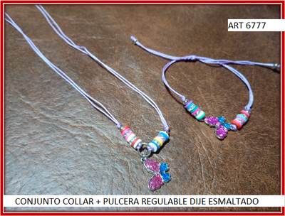 ART 6777 CONJUNTO COLLAR + PULCERA REGULABLE DIJE ESMALTADO