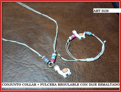 ART 3528 CONJUNTO COLLAR + PULCERA REGULABLE DIJE ESMALTADO
