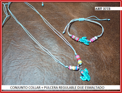 ART 3773 CONJUNTO COLLAR + PULCERA REGULABLE DIJE ESMALTADO