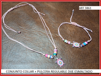 ART 3861 CONJUNTO COLLAR + PULCERA REGULABLE DIJE ESMALTADO