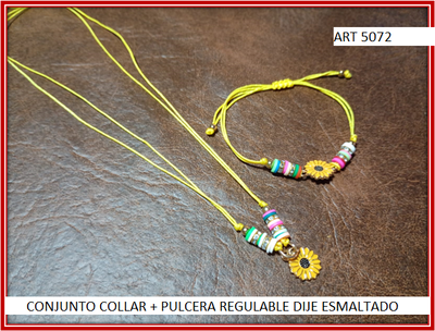 ART 5072 CONJUNTO COLLAR + PULCERA REGULABLE DIJE ESMALTADO