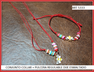 ART 5333 CONJUNTO COLLAR + PULCERA REGULABLE DIJE ESMALTADO