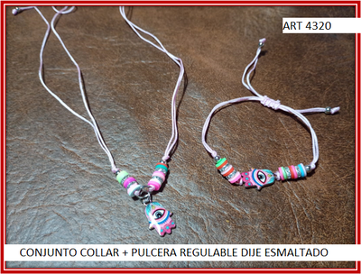 ART 4320 CONJUNTO COLLAR + PULCERA REGULABLE DIJE ESMALTADO