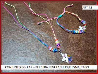 ART 48 CONJUNTO COLLAR + PULCERA REGULABLE DIJE ESMALTADO    