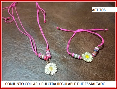 ART 705 CONJUNTO COLLAR + PULCERA REGULABLE DIJE ESMALTADO    