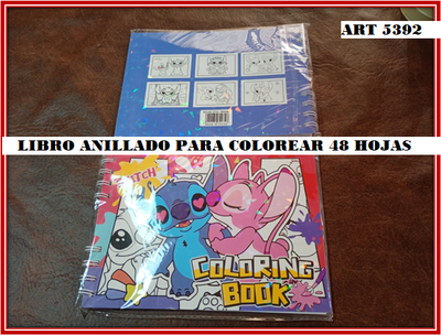 ART 5392 LIBRO PARA COLOREAR ANILLADO 48 HOJAS STICH