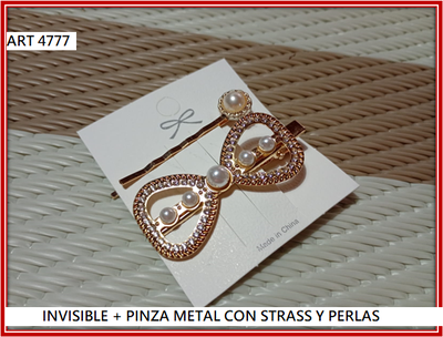 ART 4777 INVICIBLE + PINZA METAL CON STRASS Y PERLAS