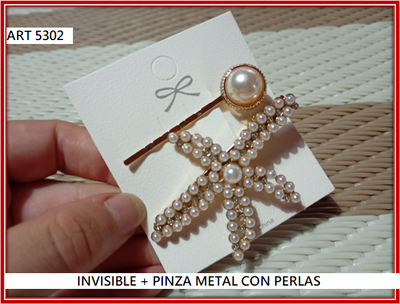 ART 5302 INVISIBLE + PINZA METAL CON PERLAS