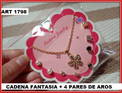 ART 1798 CADENA FANTASIA + 4 PARES DE AROS