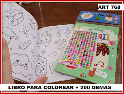 ART 768 LIBRO COLOREAR + 200 GEMAS KAWAII