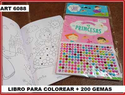 ART 6088 LIBRO COLOREAR + 200 GEMAS PRINCESAS