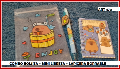 ART 470 SET BOLSITA + MINI LIBRETA + LAPICERA BORRABLE