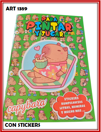 ART 1389 LIBRO PARA COLOREAR CON STICKERS CAPIBARA