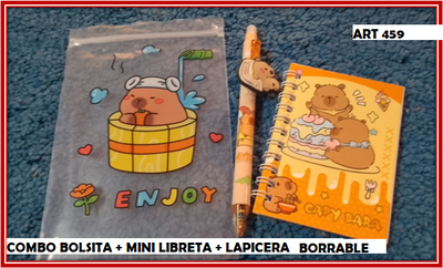 ART 459 COMBO BOLSITA + MINI LIBRETA + LAPICERA BORRABLE
